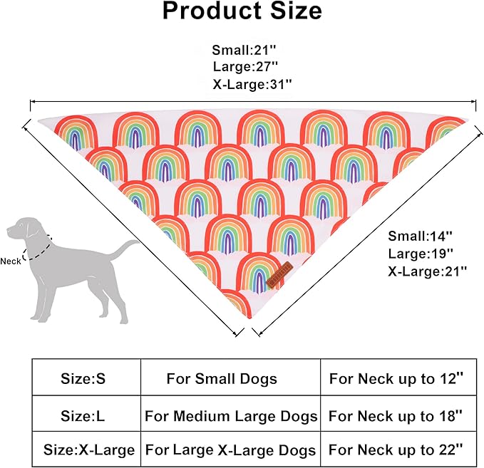 ADOGGYGO Rainbow Dog Bandana, Multi Size Offered, Rainbow Bandanas for Medium Large Dogs Pets (Large)
