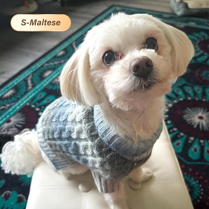 KYEESE Dog Sweater for Small Dogs Thick Cable Knit Dog Turtleneck Knitwear Warm with Sleeves Puppy Sweater Fuzzy, Blue, Small