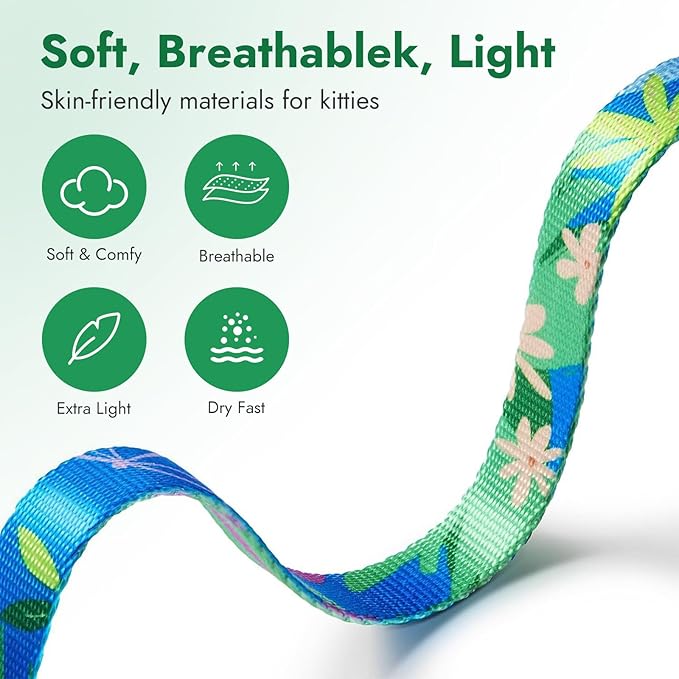Cat Harness and Leash Set - Escape Proof Adjustable Cat Harness, Comfortable Soft Lightweight, Use Safe & Easy, Walking Travel Kitten Harness for Small Medium Large Cats (Hawaii Green)