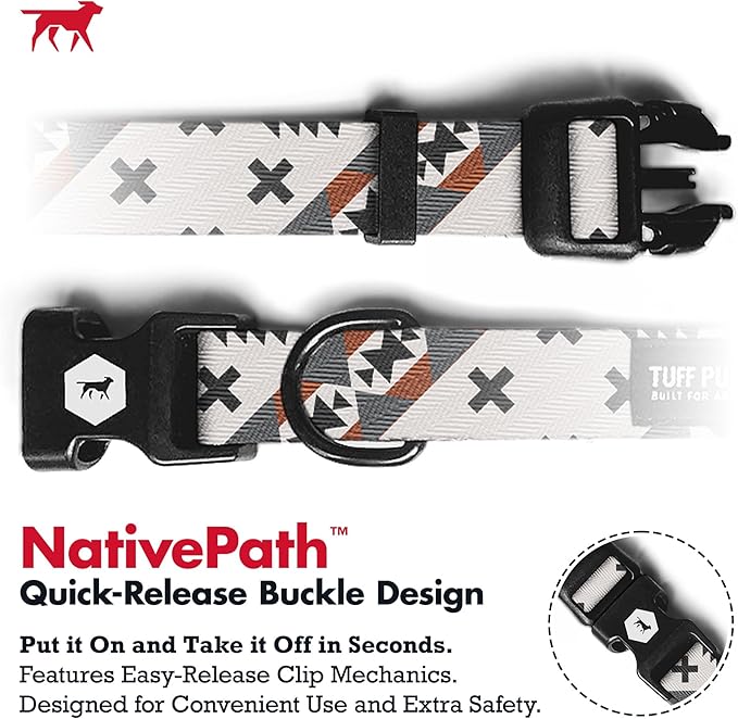 Tuff Pupper Premium Adjustable Dog Collar for Large Boy & Girl Dogs, Stylish Pattern Collars Designed in USA, Quick Release Buckle, NativePath Print, Large (1 Inch Wide x 18-26 Inch Neck)