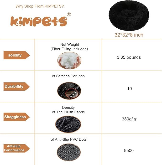 Dog Bed Calming Beds for Small Medium Large Dogs - Round Donut Washable Puppy Dog Bed, Anti-Slip Faux Fur Fluffy Donut Cuddle Anxiety Cat Pet Bed(32'' Black)