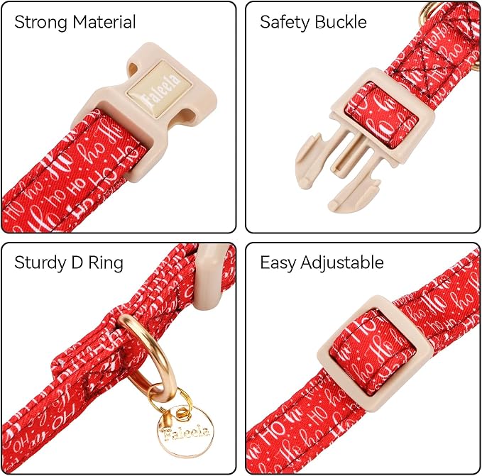 Faleela Dog Collar - Cute & Comfy Cotton Pet Collar, Adjustable Lightweight Design with Quick-Release Buckle, for Small, Medium & Large Dogs - Multiple Styles Available (Christmas, Large)