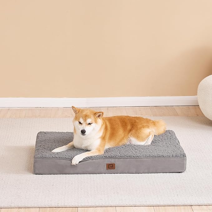 EHEYCIGA Orthopedic XL Dog Beds for Extra Large Dogs with Removable Washable Cover for Crate, Light Grey, 41x27