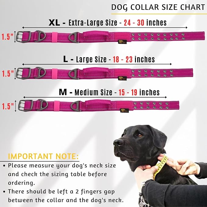 ADITYNA Heavy Duty Dog Collar for Large Dogs - Reflective Magenta Blue Collar with Handle for Training, and Walking - Wide, Thick, Tactical, Soft Neoprene Padded