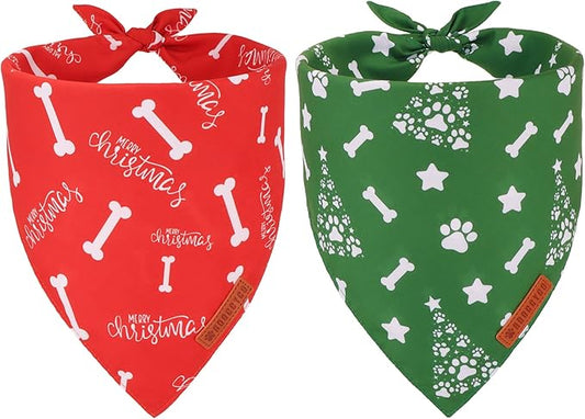 ADOGGYGO Christmas Dog Bandana, Premium Durable Fabric, Adjustable Fit Red Green Merry Christmas Bandanas for Extra Large Dogs Pets (X-Large)