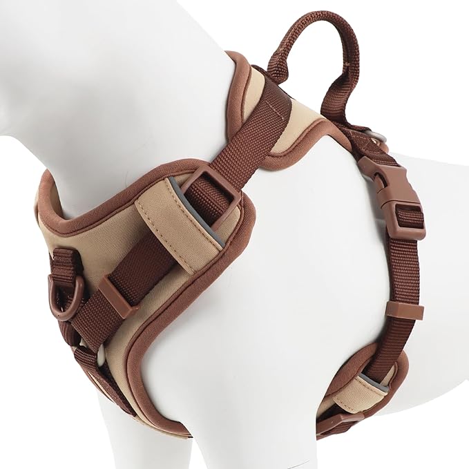 No Pull Dog Harness Adjustable Soft Padded Pet Vest with Control Handle Adorable Daily Harness for Dogs（Cookie Chocolate L）