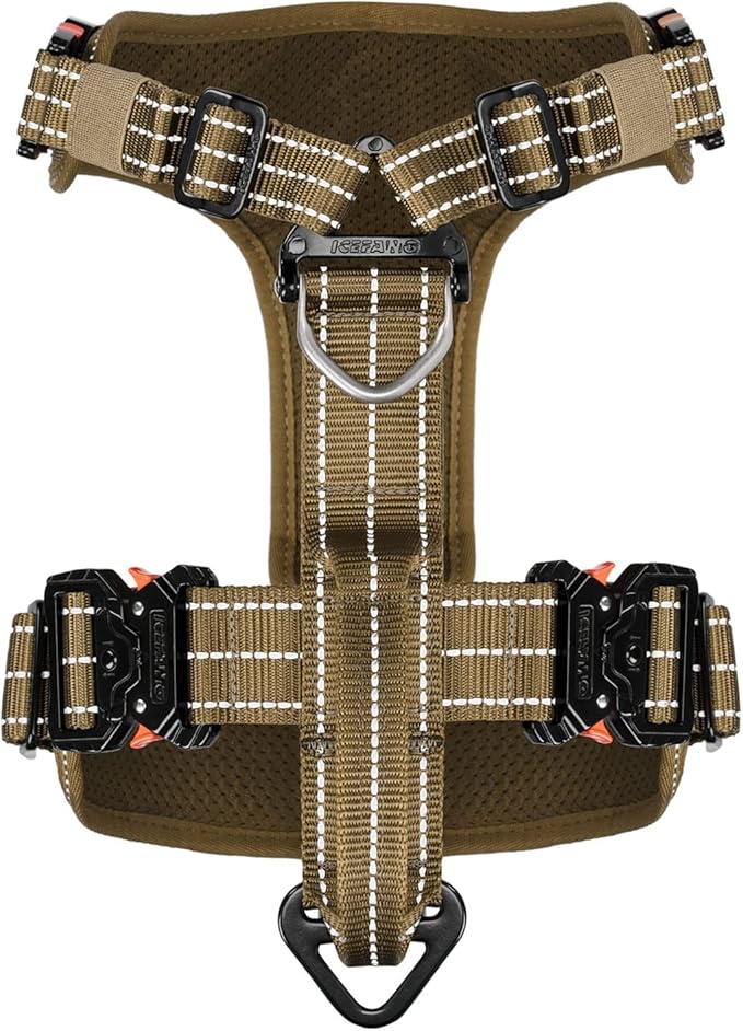 ICEFANG Dog Strap Harness with 4 x Metal Buckles,for X-Large Sized Dog,K9 Vest,Y-Shape Chest,Adjustable Pet Harness,No-Pull Front Leash Clip (X-Large (Pack of 1), Brown)