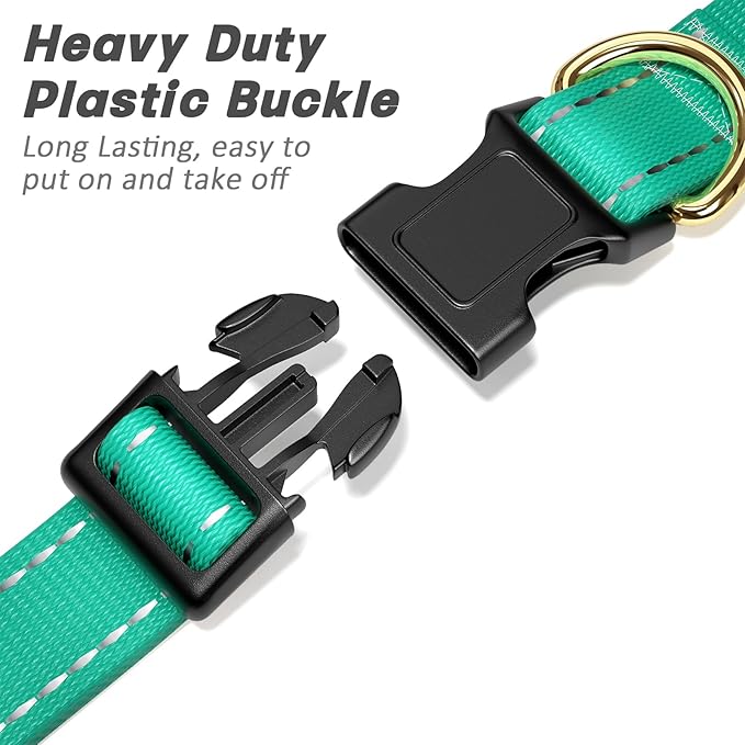 Reflective Dog Collar for Small Dogs Cats, Cute Adjustable Heavy-Duty Nylon Puppy Collars for Boy and Girl Female, Soft Pet Accessories with Quick Release Buckle, Neck 10-16", Green