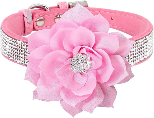 Rhinestone Dog Collar, Cute Dazzling Sparkling Soft Suede Leather Dog Cat Rhinestone Collar Crystal Diamond Pet Dog Puppy Collar (Pink6, M), Medium