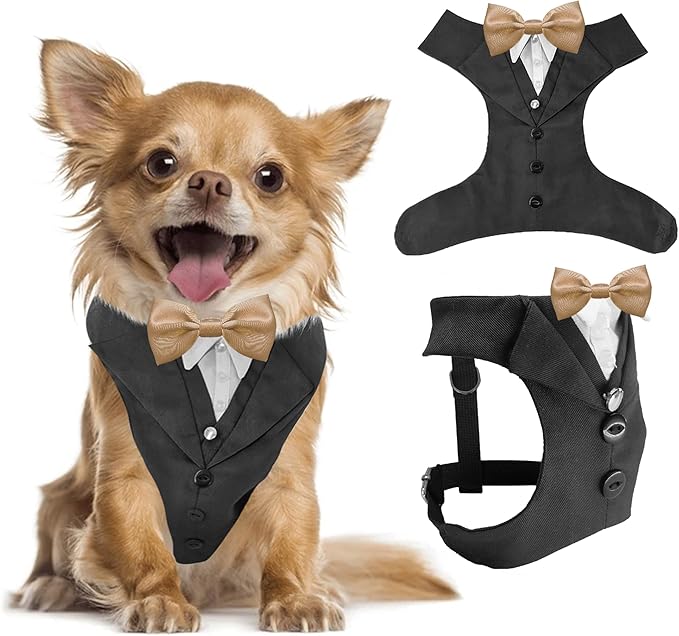 Dog Tuxedo for Wedding Outfit, Dog Suit and Tie Costumes for Birthday, Halloween, Cosplay, Christmas Party, Pet Formal Wear with Bowtie, Tux for Small Dogs, Chihuahua, Bichon, Maltese, Cats