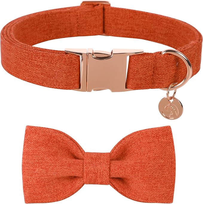 DOGWONG Hemp Cotton Dog Collar with Bow Orange Pet Collar Durable Adjustable Puppy Collar for Small Medium Large Dogs