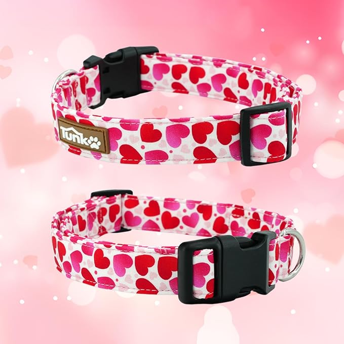 Tunkoo Valentine's Day Dog Collar, Cute Adjustable Heart Collar for Boy and Girl Dogs, Dog Collar with Strong Plastic Buckle - for Small Medium Large Pets, L