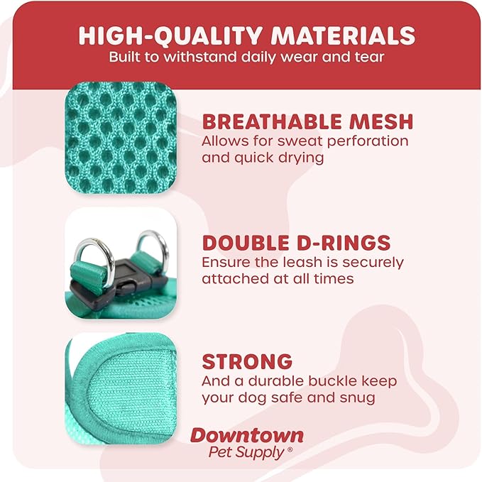 Downtown Pet Supply Step in Dog Harness for Teacup Dogs & Cats No Pull, XX-Small, Bermuda Blue - Adjustable Harness with Padded Mesh Fabric and Reflective Trim - Buckle Strap Harness for Dogs