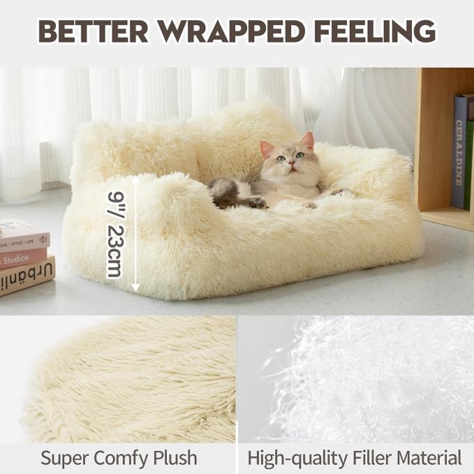 Mewoo Dog Couch, Small Dog Bed with Removable Washable Cover, Cute Cat Couch for Pets, Cat Beds for Indoor Cats with Anti-Slip Bottom (Beige)