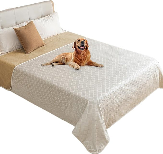 fuguitex Waterproof Dog Blanket Bed Cover Dog Crystal Velvet Moroccan Fuzzy Cozy Plush Pet Blanket Throw Blanket for Couch Sofa(82 * 82 inch, Cream+Sand)