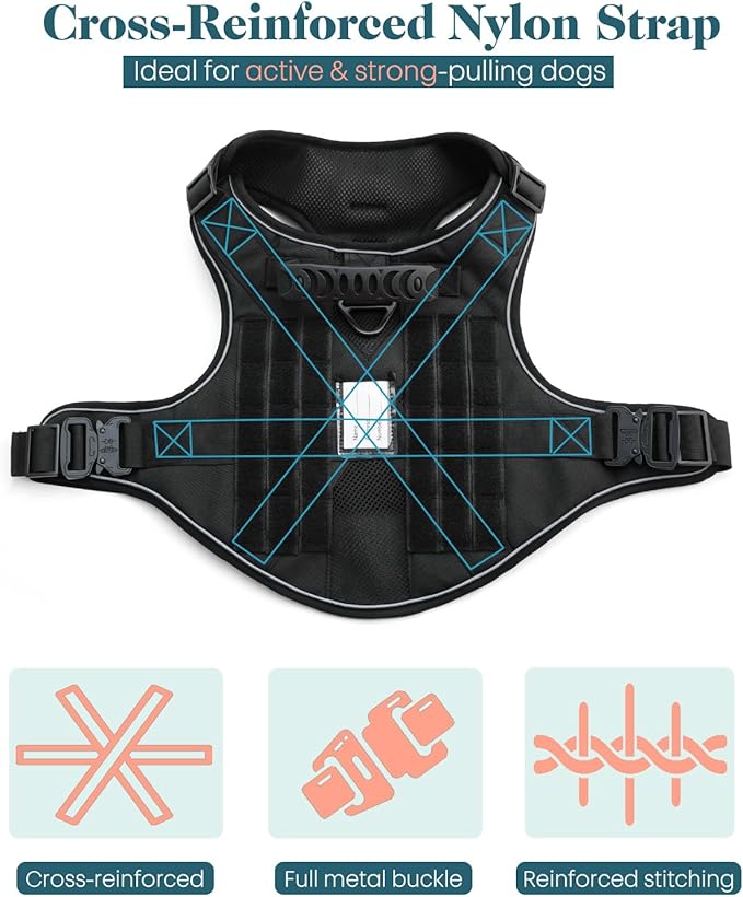 Reflective Service Dog in Training Vest Harness Leash Set for Extra Large Dogs, Adjustable Heavy Duty Black Padded Dog Harness, with Front Clip and Metal Buckles Do Not Pet for Training, Hiking