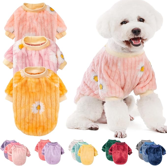 FabriCastle Small Dog Sweaters, 3-Pack Dog Clothes for Small Dogs Girl & Cats, Soft and Warm Pet Coats XXS - XXL, Winter Pet Jackets, Doggy Apparel Costumes, Puppy Outfits (Pink,violet,yellow, Medium)