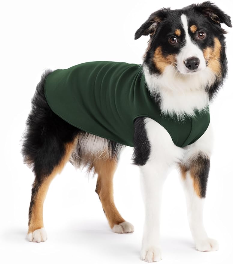 Stretch Fleece Dog Coat, Stretchy Pet Sweater, Machine Washable Pullover for Winter and Fall, Hunter Green, 14