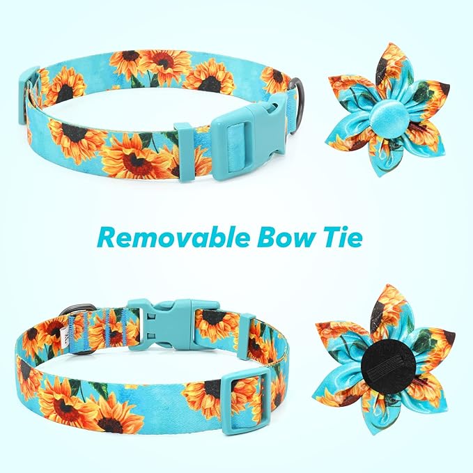 Cute Dog Collar Fancy Floral Boy Dog Collar with Sunflower Bowtie Dog Collar for Cute Boy Male Cats Dogs Spring Summer Dog Collar for Small Medium Large Dogs for Your Fur Baby