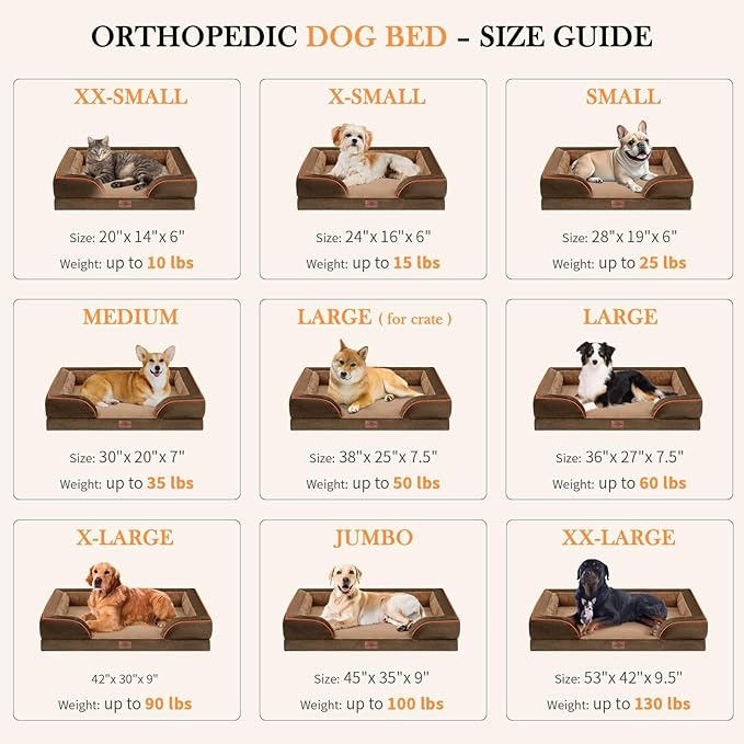 Comfort Expression Small Dog Beds Waterproof Orthopedic Foam Dog Sofa Beds for Small Dogs Comfy Pet Bed with Washable Removable Cover & Non-Slip Bottom(X-Small,Brown)