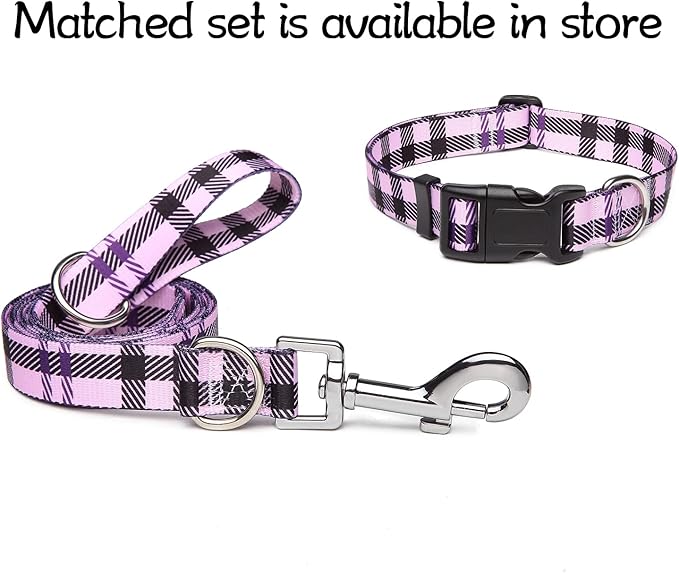 Adjustable Dog Collar with Patterns, Ultra Comfy Soft Nylon Breathable Pet Collar for Small Medium Large Dogs (S, Purple Plaid)