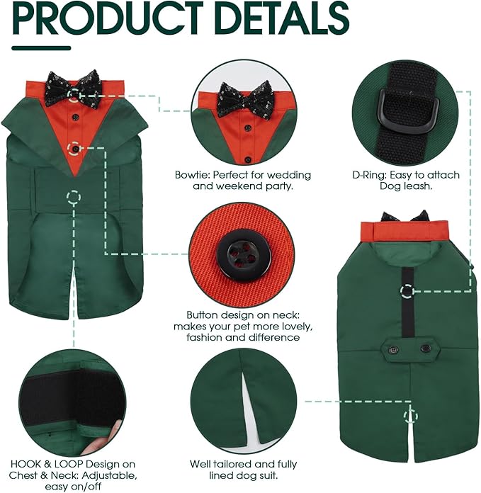 Koser Christmas Dog Tuxedo Suit and Bandana Set - Boys' Dogs Formal Wedding Attire for Large and Medium Dogs: Golden Retriever, Samoyed, Bulldogs