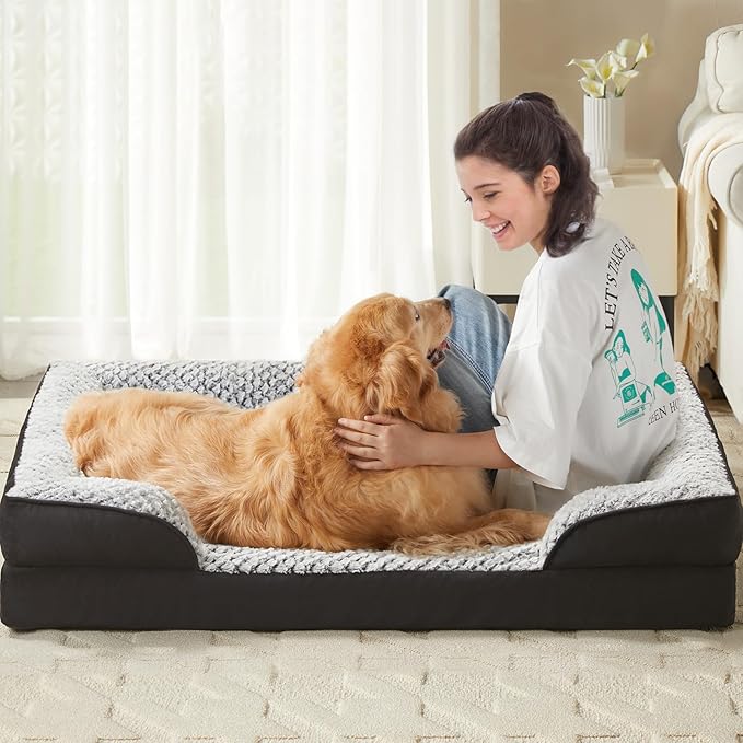 Orthopedic Dog Bed for Large Dogs, Egg Crate Foam Bed for Large Dogs, Equipped with Removable Waterproof Pillow Cover and Anti-Slip Bottom, Pet Bed