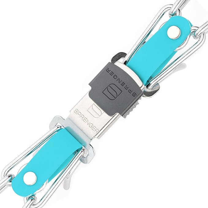 Herm Sprenger Chrome Plated Steel Dog Collar with Quick Release ClicLock Buckle and Biothane Insert Training Collar for Dogs Made in Germany (Sky Blue, 25in x 4.0mm(Neck Size up to21-22in))