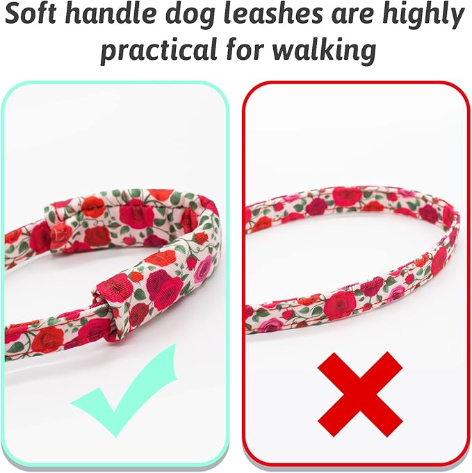 Dog Collar and Leash Set Girls Adjustable Puppy Collars with Floral Bow Tie for Small Medium Large Female Dogs, Red Rose, S