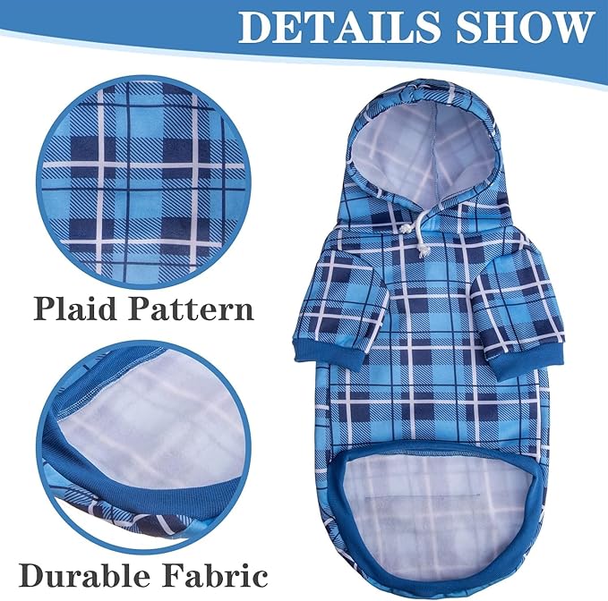 EXPAWLORER Plaid Dog Hoodie - British Style Warm Dog Sweater Shirt with Leash Hole,Pitbull Clothes Outfits,Winter Coat Apparel for All Breeds Puppy Girl Boy-Cat Apparel