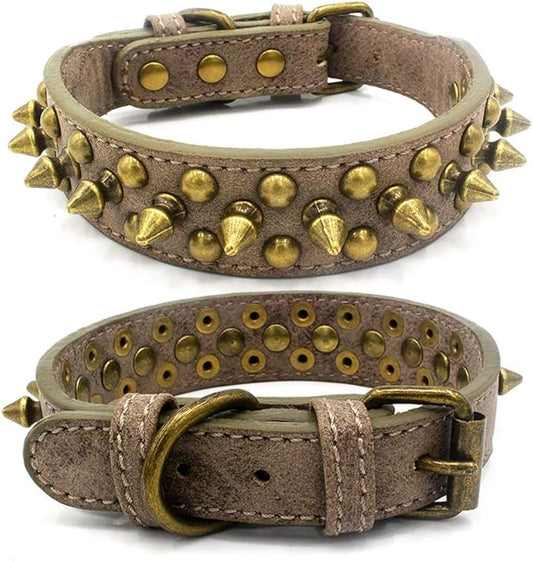 Spiked Dog Collar Soft Pu Leather Mushrooms Rivet Spike Studded Puppy Adjustable Pet Collars for Small Breeds (XS, Grey1)