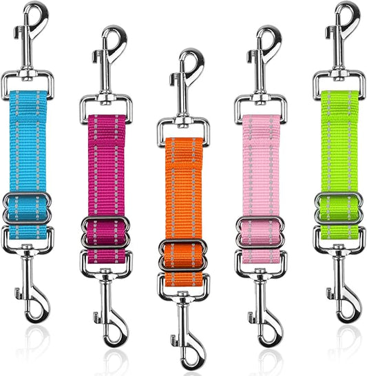YUEPET Dog Safety Collar Clips 5 Pack Adjustable Prong Collar Backup Clips Reflective Double Ended Backup Clasp Leash Connector for Dog Harness to Collar Safety Clip(Blue+Rose red+Orange+Pink+Green)