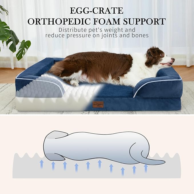 Comfort Expression Large Dog Beds Waterproof Orthopedic Foam Dog Sofa Beds Comfy Pet Bed with Washable Removable Cover & Non-Slip Bottom(Large,Navy Blue)