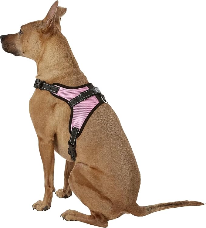 No Pull Reflective Adjustable Dog Harness With Handle- Comfortable Soft All Weather Mesh, Easy On Puppy Harness For Small Medium and Large Dogs (Pink) Large