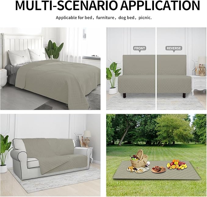 Easy-Going 100% Waterproof Dog Bed Cover Reversible Leak Proof Couch Cover Washable Sofa Cover Furniture Protector Blanket for Pets Kids Children Dog Cat (102x90 Inch, Beige/Beige)