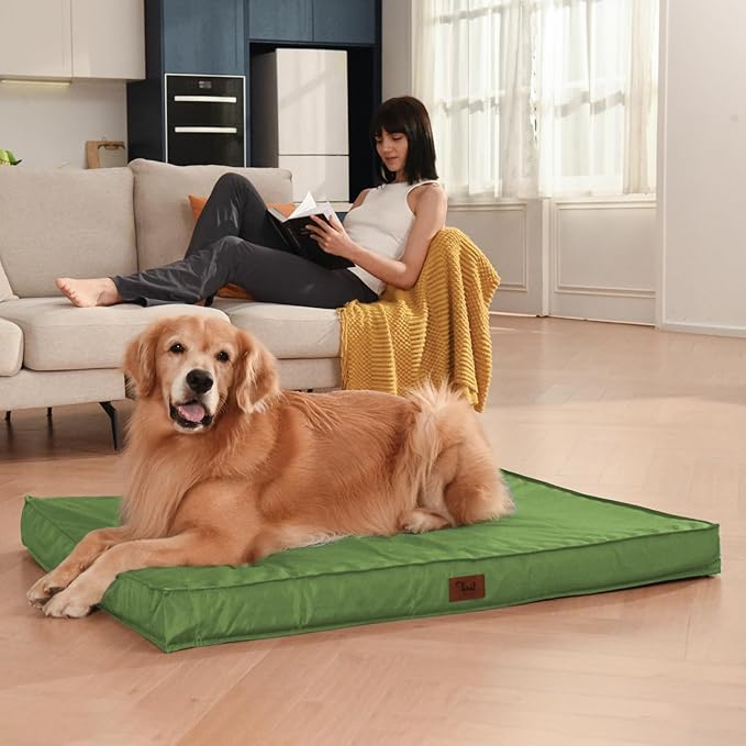 Outdoor Dog Bed for Medium Dogs, Waterproof Dog Crate Bed for Medium Dogs Cats, Orthopedic Egg Crate Foam Pet Bed with Washable and Removable Oxford Cover, Light Green