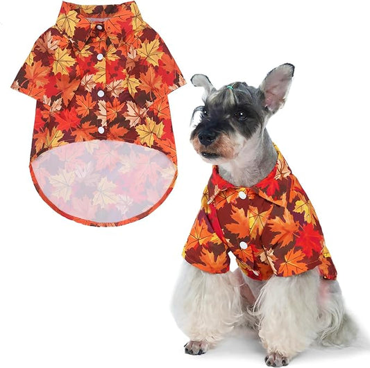 PUPTECK Dog Shirt, Cute Puppy Cat Polo T-Shirt, Soft Pet Clothes Boy Girl Outfit for Small Medium Sized Dogs, Costume Fall Leaves S