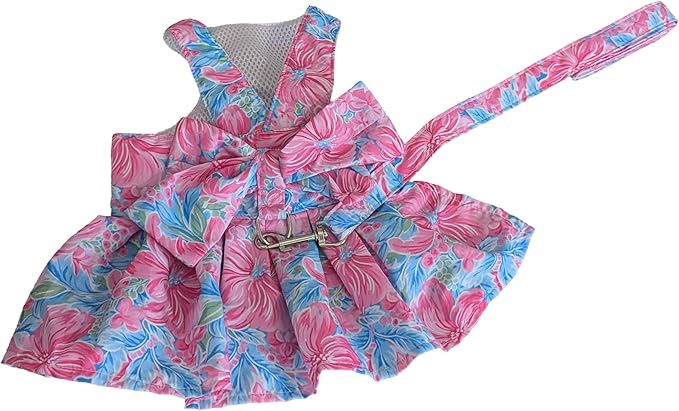 Dog Dress Bow Tie Harness Leash Set Harness Dress for Small Dogs Cute Dog Pet Girl Puppy Summer Clothes for Female Bunny Clothes Yorkie Chihuahua Training Walking (Medium, PawtyTime)