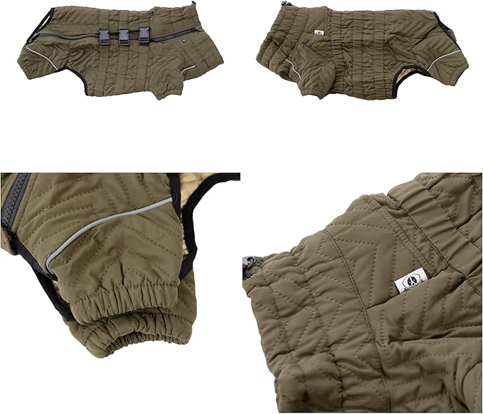 Lovelonglong Warm Dog Coat Double Layers Vest, 4 Legs Covered Windproof Waterproof Reflective Outdoor Skating Costume for Corgis Dachshund Olive D-L