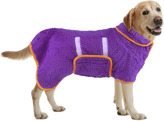 Bienbee Dog Bathrobe, Quick Drying Super Absorbent Dog Robes for After Bath, Warm Keeping Dogs Towel, Dogs Bath Supplies, Dark Purple L