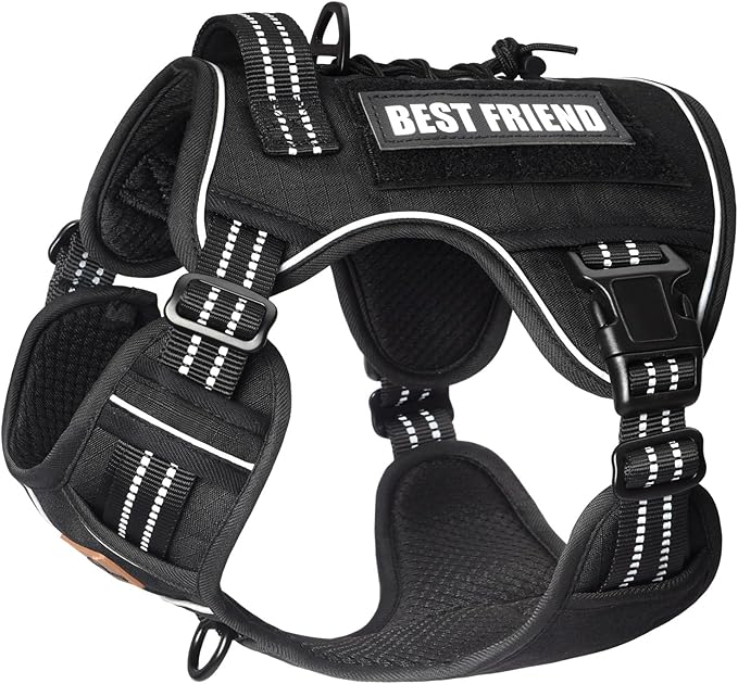 PET MARVEL Tactical Dog Harness for Medium Size, No Pull Military Dog Vest with Easy Control Handle, Molle Hoop & Loop, Adjustable Reflective Reinforced Stich for Walking Training, Black
