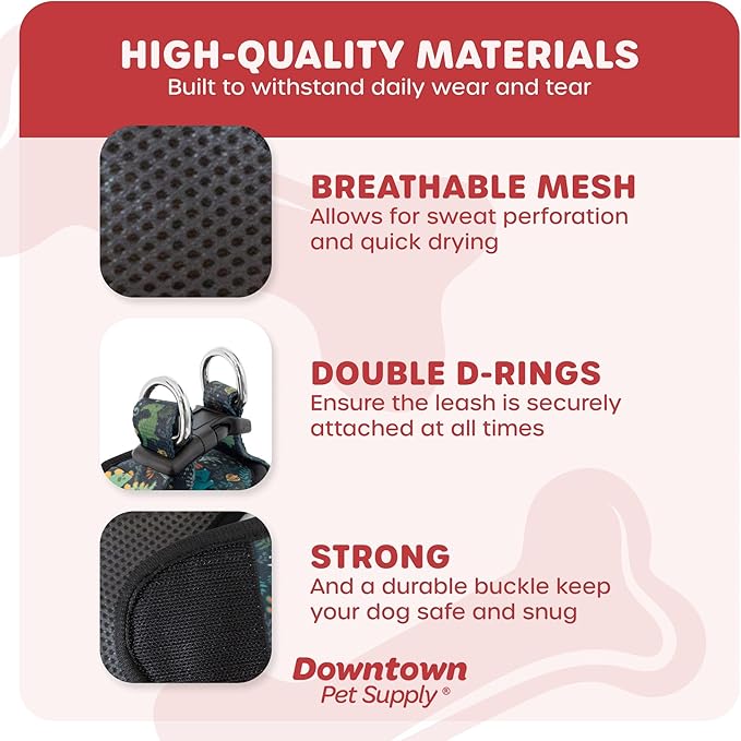 Downtown Pet Supply Step in Dog Harness for Small Dogs No Pull, X-Small, Dinosaur - Adjustable Harness with Padded Mesh Fabric and Reflective Trim - Buckle Strap Harness for Dogs