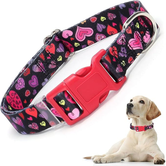 Dog Collar for Small Puppy Dogs with Cute Heart Patterns for Girl & Boy Dogs, Adjustable Soft Pet Collar with Safety Buckle for Small Medium Large Dog (Heart XS)