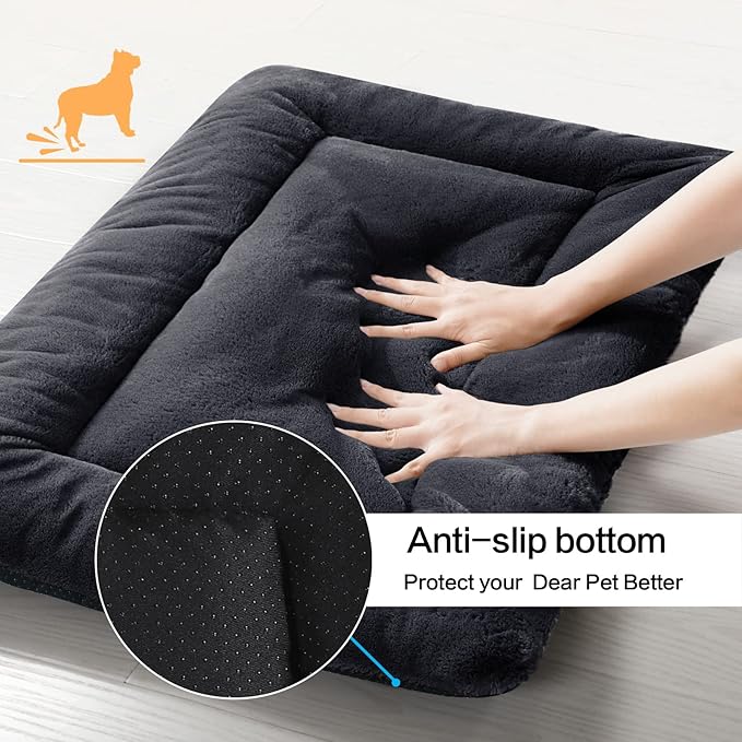 Ultra Soft Dog Bed & Kennel Pad for Medium Dogs - Fit Metal Crates, Washable & Anti-Slip, Cozy Sleeping Mat, Dark Gray, 30"