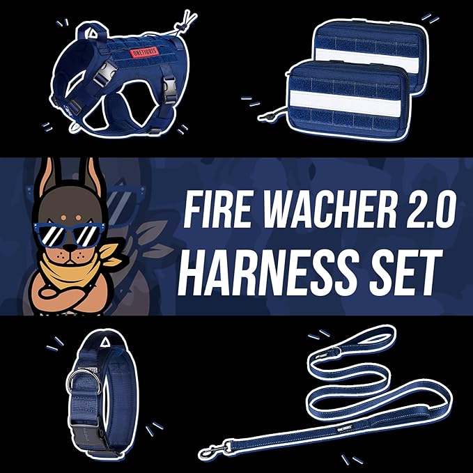 OneTigris Tough Dog Collars, Tactical Dog Collar with Handle, Milltary Adjustable Dog Collar with Heavy Duty Metal Buckle for Training (Large,Blue)