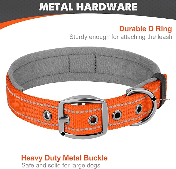 Joytale Dog Collar for Small Dogs, Neoprene Padded and Adjustable, Reflective Wide Heavy Duty Pet Collars with Durable Metal Belt Buckle for Walking, Orange, S