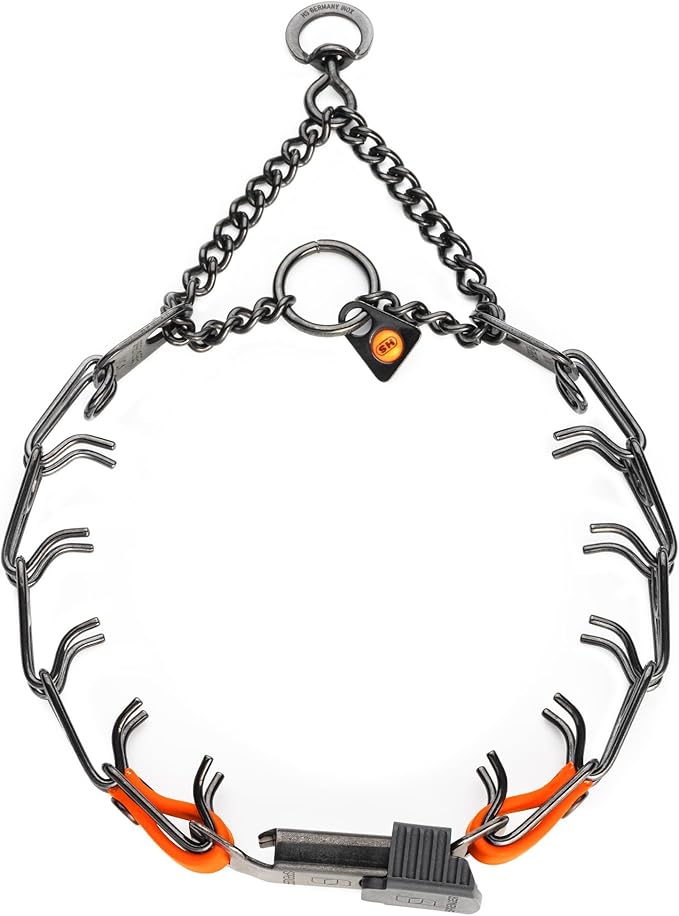 Herm Sprenger Black Stainless Steel Dog Collar with Quick Release ClicLock Buckle and Biothane Insert Training Collar Made in Germany (Hunter Orange, 16in x 2.25mm(Neck Size up to 13-14in))