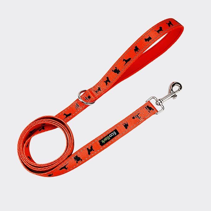 EcoBark Dog Leash - Soft & Reflective Comfort Training Leashes with Padded Handle - Strong Durable Heavy Duty - Training and Pulling for Small, Medium or Large Dogs (Orange)