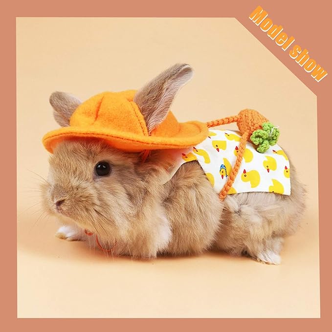 Guinea Pig Clothes,Soft Bunny Ferret Clothes with Pet Rabbit Harness and Leash Mini Hat Bag Cute Brooch for Kitten Small Animal Collars