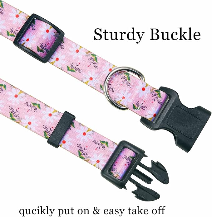 Dog Collar with Bohemia Floral Tribal Geometric Patterns - Soft Ethnic Style Collar Adjustable for Small Medium Large Dogs (White Flower,L)